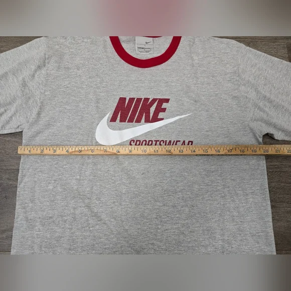Nike Classic Ringer Big Logo Y2K Short Sleeve Mens Tee Size Large Grey Red - Picture 5 of 10